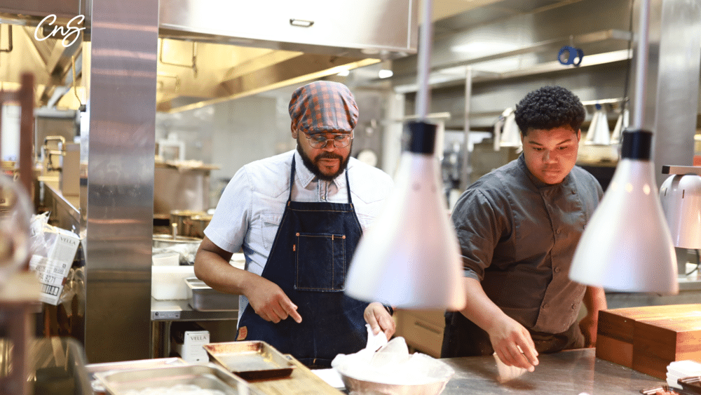 Sean Rush working with his 15-year-old apprentice.